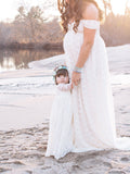 Solid Color Lace Off Shoulder Cap Sleeve Photoshoot Maternity Maxi Dress Maternity