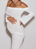 White Off Shoulder Backless Sheer Elegant Fashion Photoshoot Maternity Maxi Dress Maternity