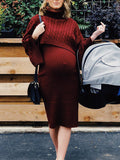 Solid Color Knitting 2-in-1 Bodycon Baby Shower Maternity Sweater Midi Dress Maternity