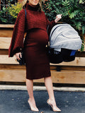 Solid Color Knitting 2-in-1 Bodycon Baby Shower Maternity Sweater Midi Dress Maternity