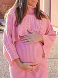 Solid Color Knitting 2-in-1 Bodycon Baby Shower Maternity Sweater Midi Dress Maternity