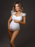 White Tulle Bow Lace-up Bodycon One-Pieces Bikini Beach Holiday Swimwear Elegant Maternity Photoshoot Bodysuit Maternity