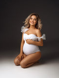 White Tulle Bow Lace-up Bodycon One-Pieces Bikini Beach Holiday Swimwear Elegant Maternity Photoshoot Bodysuit Maternity