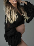 Belly Friendly Loose Puff Sleeve Props Accessories Sheer Photography Babyshower Maternity Pleated Top Maternity