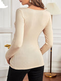Solid Color Chest Cross V-Neck Long Sleeve Nursing Top Maternity Top Maternity