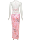 Spaghetti Strap Backless cami Printing Butterfly Bodycon Chic Maternity Maxi Dress Maternity