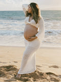 White Tie Front Crop V-Neck Crochet Beach Vacation Photoshoot Maternity Maxi Dress Maternity
