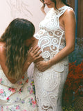 White Lace Cut Out Crop Hollow Irregular 2-in-1 Babyshower Maternity Maxi Dress Maternity