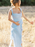 Solid Color Ruffled Side Slit Tank Square Neck Elegant Maternity Maxi Dress Maternity