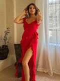 Solid Color Ruffled Side Slit Tank Square Neck Elegant Maternity Maxi Dress Maternity