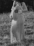 Ivory Lace Two Piece Set Side Slit V-neck Cami Maxi Dress And Crop Cardigan Elegant Going Out Maternity Photoshoot Baby Shower Maxi Dress Maternity