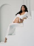 White Drawstring Crop Sheer Knitting 2-in-1 Bodycon Mermaid Beach Vacatiom Photoshoot Maternity Maxi Dress Maternity
