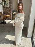 Solid Color Off Shoulder Hollow Out Knitwear Bodycon Beach Vacation Dress Baby Shower Maternity Maxi Dress Maternity