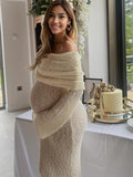 Solid Color Off Shoulder Hollow Out Knitwear Bodycon Beach Vacation Dress Baby Shower Maternity Maxi Dress Maternity
