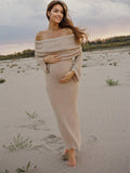 Solid Color Off Shoulder Hollow Out Knitwear Bodycon Beach Vacation Dress Baby Shower Maternity Maxi Dress Maternity