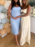 Blue Spaghetti Strap Bodycon Mermaid Backless Baby Shower Maternity Maxi Dress Maternity