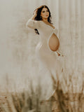 White Ruffle Cut Out Crop Irregular Split Sheer Vacation Dress Bodycon Photoshoot Maternity Maxi Dress Maternity