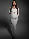 White Off Shoulder Sparkly Back Slit Sheer Bodycon Elegant Baby Shower Evening Photoshoot Maternity Maxi Dress Maternity