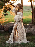 Boho Lace Off Shoulder Lace Tassel Crop 2-in-1 Side Slit Ruffle Photoshoot Maternity Maxi Dress Maternity