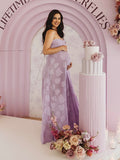 Violet Spaghetti Strap Backless Tie Back Big Swing Drawstring Baby Shower Maternity Maxi Dress Maternity