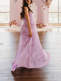 Violet Spaghetti Strap Backless Tie Back Big Swing Drawstring Baby Shower Maternity Maxi Dress Maternity