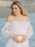 Off Shoulder Tulle Polka Dot Elegant Photoshoot Baby Shower Maternity Maxi Dress Maternity