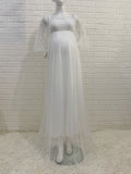 Off Shoulder Tulle Polka Dot Elegant Photoshoot Baby Shower Maternity Maxi Dress Maternity