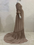 Off Shoulder Buttons Front Slit Open Train Elegant Photoshoot Maternity Maxi Dress Maternity