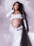 White 3D Flowers Cut Out Bodycon Elegant Photoshoot Baby Shower Maternity Maxi Dress Maternity