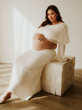 White Off Shoulder Backless Crop Knitwear 2-in-1 Bodycon Mermaid Going Out Photoshoot Maternity Maxi Dress Maternity