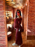 Burgundy Knitted Off Shoulder Flare Sleeve Bodycon Elegant Baby Moon Beach Cover Up Maternity Photoshoot Baby Shower Maxi Dress Maternity