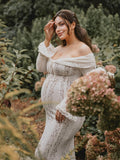 White Off Shoulder Lace Bandeau Tie Front Mermaid Bandage Going Out Photoshoot Maternity Maxi Dress Maternity