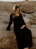 Knit Pleated Big Swing V-neck Plus Size Sweater Elegant Going Out Maternity Photoshoot Baby Shower Maxi Dress Maternity