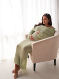 Green Knit Off Shoulder Flare Sleeve Bodycon Elegant Going Out Maternity Photoshoot Maxi Sweater Dress Maternity