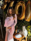 Pink High-low Mesh Patchwork Falbala Ruffle Flare Sleeve Mermaid Elegant Cocktail Party Maternity Photoshoot Babyshower Maxi Dress Maternity