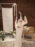 White Cut Out Flare Sleeve Backless Baby Shower Maternity Maxi Dress Maternity