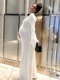White Cut Out Flare Sleeve Backless Baby Shower Maternity Maxi Dress Maternity