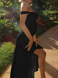 Off Shoulder Ruched Ruffle Falbala Side Slit Elegant Cocktail Gown Maternity Baby Shower Maxi Dress Maternity