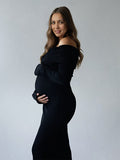 Off Shoulder Ruched Flare Sleeve Mermaid Bodycon Fashion Photoshoot Baby Shower Maternity Maxi Dress Maternity