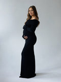Off Shoulder Ruched Flare Sleeve Mermaid Bodycon Fashion Photoshoot Baby Shower Maternity Maxi Dress Maternity