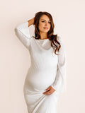 Silk Back Tie Solid Color Flare Sleeve Elegant Photoshoot Baby Shower Maternity Maxi Dress Maternity
