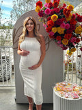 3D Line Backless Back Slit Bodycon Elegant Baby Shower Maternity Maxi Dress Maternity