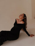 Black Off Shoulder Ruched Bodycon Elegant Photoshoot Baby Shower Maternity Maxi Dress Maternity