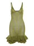 Green Sheer Crochet Hollow Out Ruffle Falbala Cami V-neck Cute Maternity Photoshoot Baby Shower Mini Dress Maternity