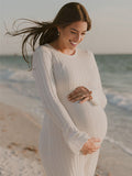 Solid Color Sashes Knit Lace-up High Waist Going Out Photoshoot Maternity Sweater Maxi Dress Maternity