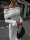 Off Shoulder Slit Flare Sleeve Bodycon Elegant Photoshoot Baby Shower Maternity Maxi Sweater Dress Maternity