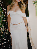 Ivory White Two Piece Set Off Shoulder Ruffle Falbala Bodycon Elegant Maternity Boho Photoshoot Baby Shower Maxi Dress Maternity
