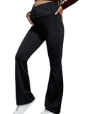 Black Over The Belly Flare Bell Bottom High Waisted Work Cozy Pants Casual Maternity Trousers Maternity