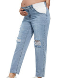 Straight Leg Comfy Stretch Low-Rise Ripped Distressed Denim Pregnancy Pants Casual Boyfriend Maternity Jeans Maternity