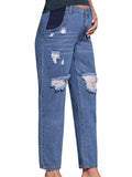 Straight Leg Comfy Stretch Low-Rise Ripped Distressed Denim Pregnancy Pants Casual Boyfriend Maternity Jeans Maternity